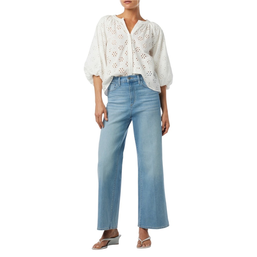 Joe's White Cotton Eyelet Bubble Sleeves Buttoned The Andie Broderie Blouse S